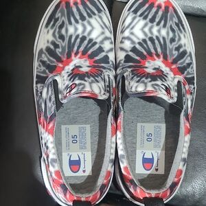 Champion Womens Fashion Black&White,Gray And Red Tie Dye Boat Shoe Size 5new